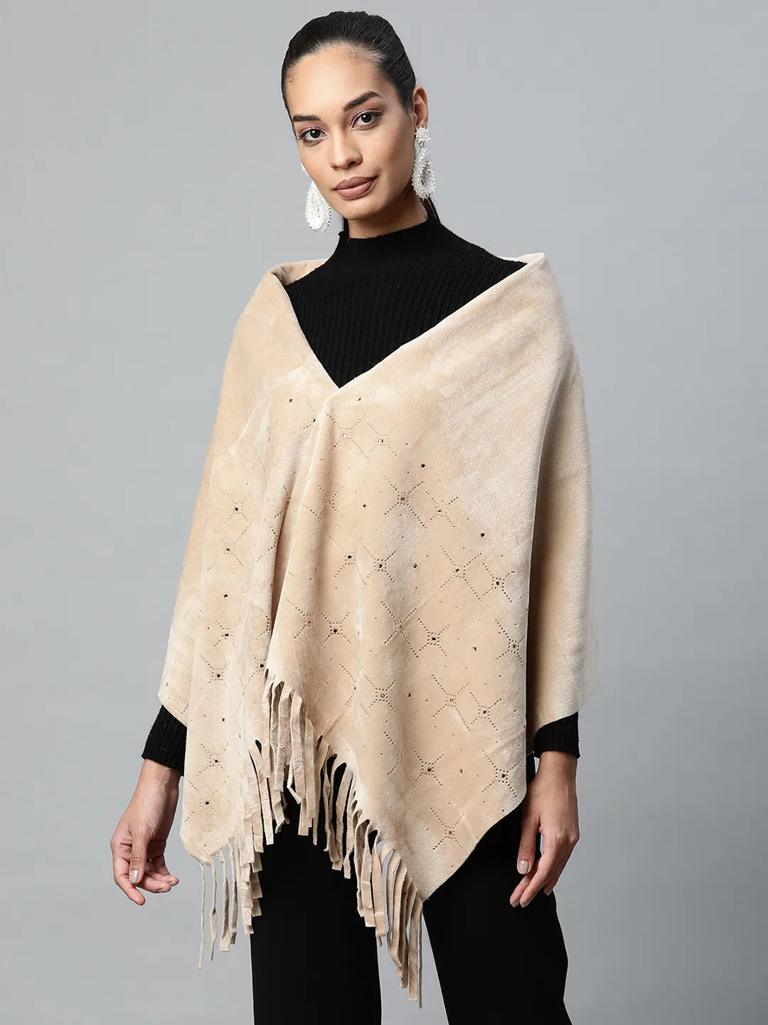 Women Swarovski Motif Beige Stole