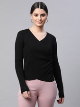 Women V-Neck Ribbed