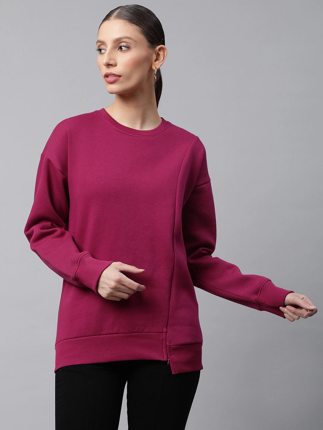 Plum Asymmetric Fleece Sweatshirt - Global Republic