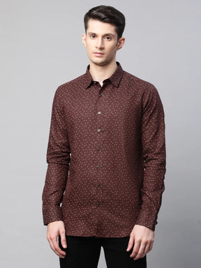 Mens Brown  Regular Fit Overall Printed Shirt