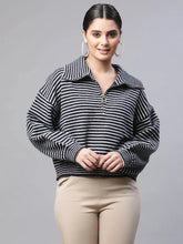 Navy Jacquard Loose Fit Polyester Pullover