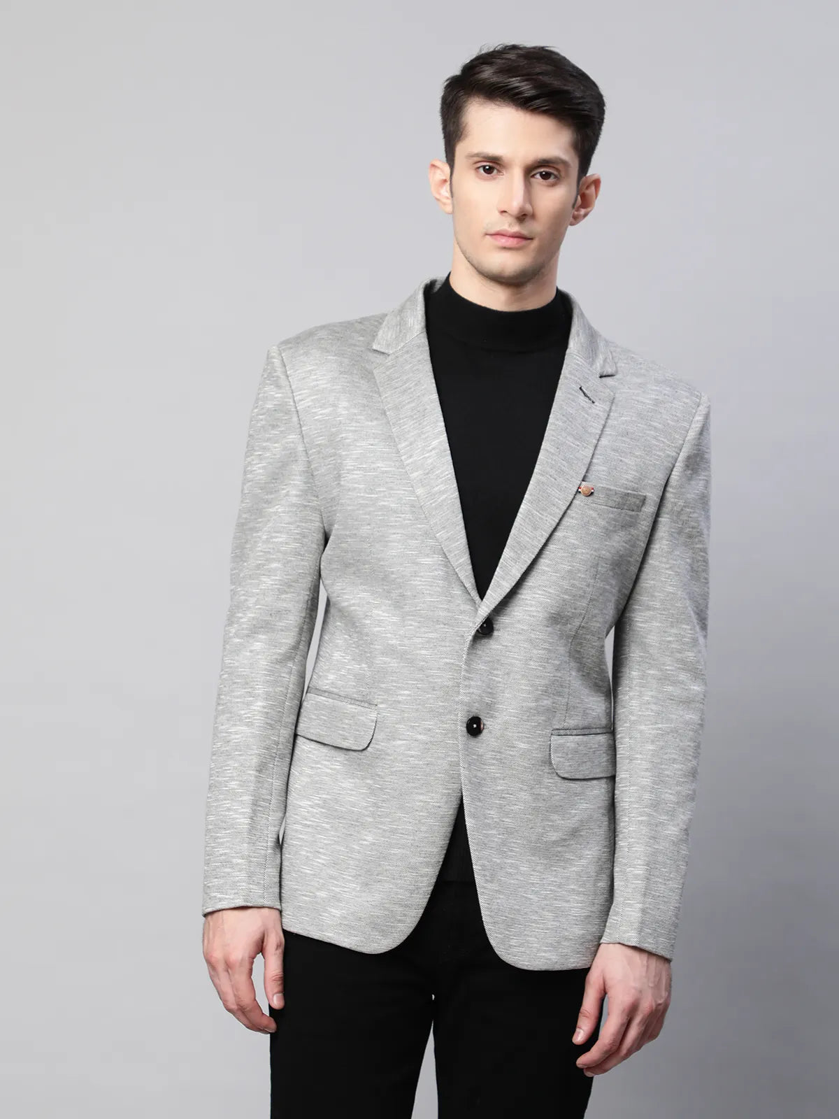Mens Grey Cotton Terry Slub Textured Single Breasted Coat - Global Republic