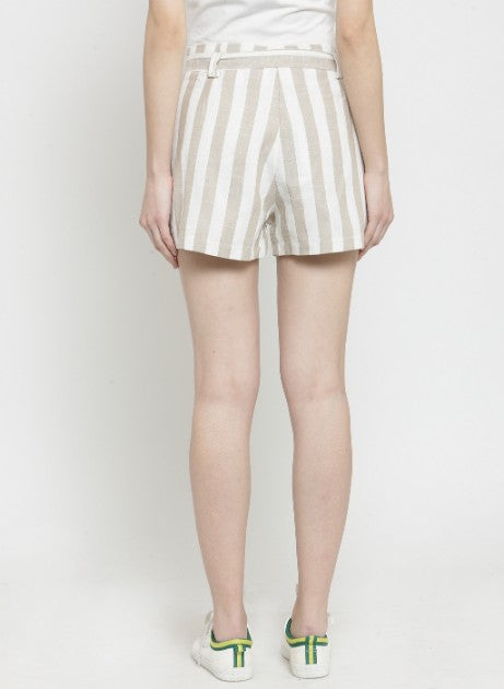Women Khaki Striped Regular Fit Shorts