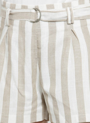 Women Khaki Striped Regular Fit Shorts