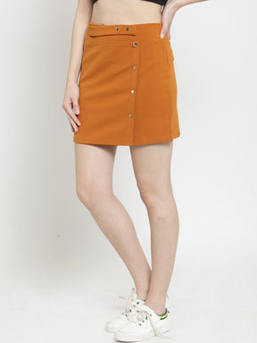 Women Solid Tan Mini Skirt