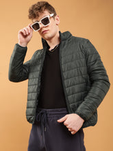 Mens Bottel Green Windproof Puffer Jacket
