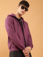 Mens Mulberry Solid Regular Fit Fleece Hooded Sweatshirt