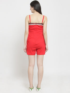 Women Red Hosiery Jumpsuit With Stripe Detail