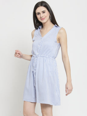 Women Blue Striped Shirt Dress