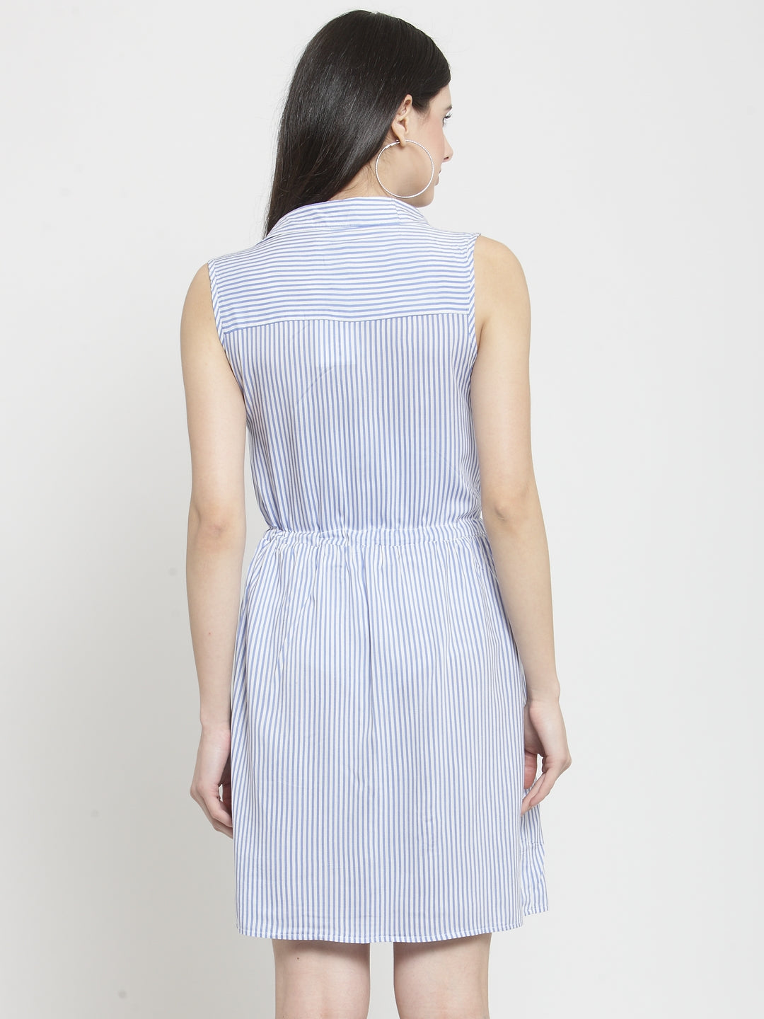 Women Blue Striped Shirt Dress