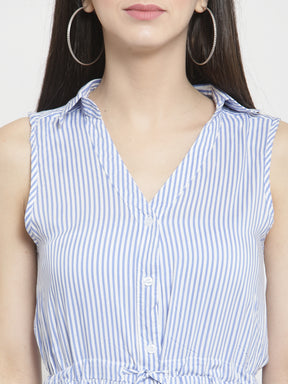 Women Blue Striped Shirt Dress