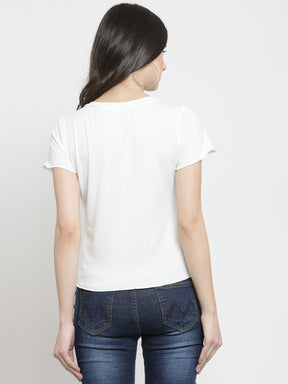 Women White Printed Round Neck Regular Fit T-Shirts