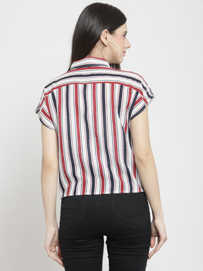 Women Maroon Red Stripe Printed Shirt