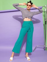 Women Oval Neck Striped Blue Hosiery Slim Fit Casual T-Shirt