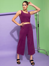 Pile knit High Rise Plum Flared Lower