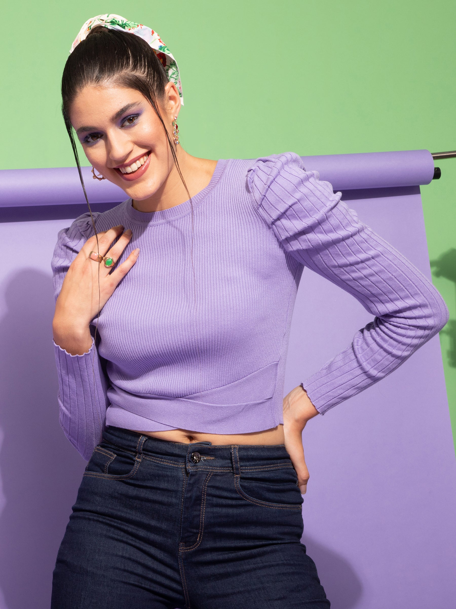 Women Rib Knit Lavender Woolen 