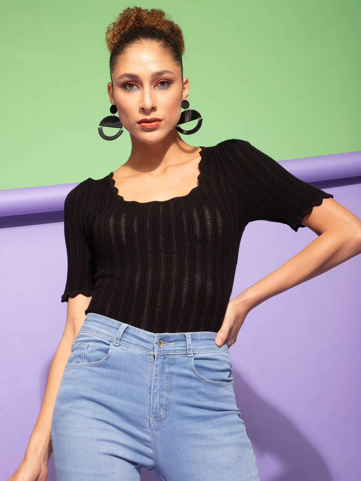 Black Viscose Slim Fit Top