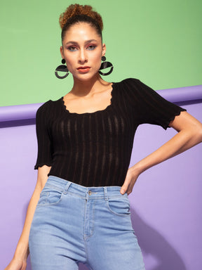Black Viscose Slim Fit Top