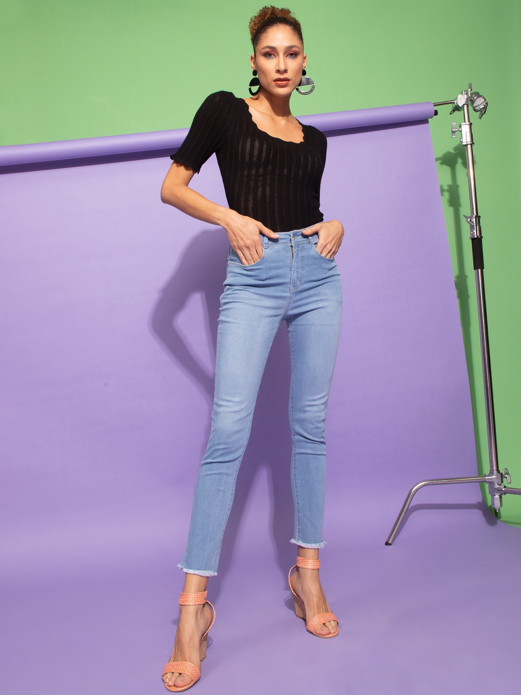Blue High Waist Slim Fit Jeans
