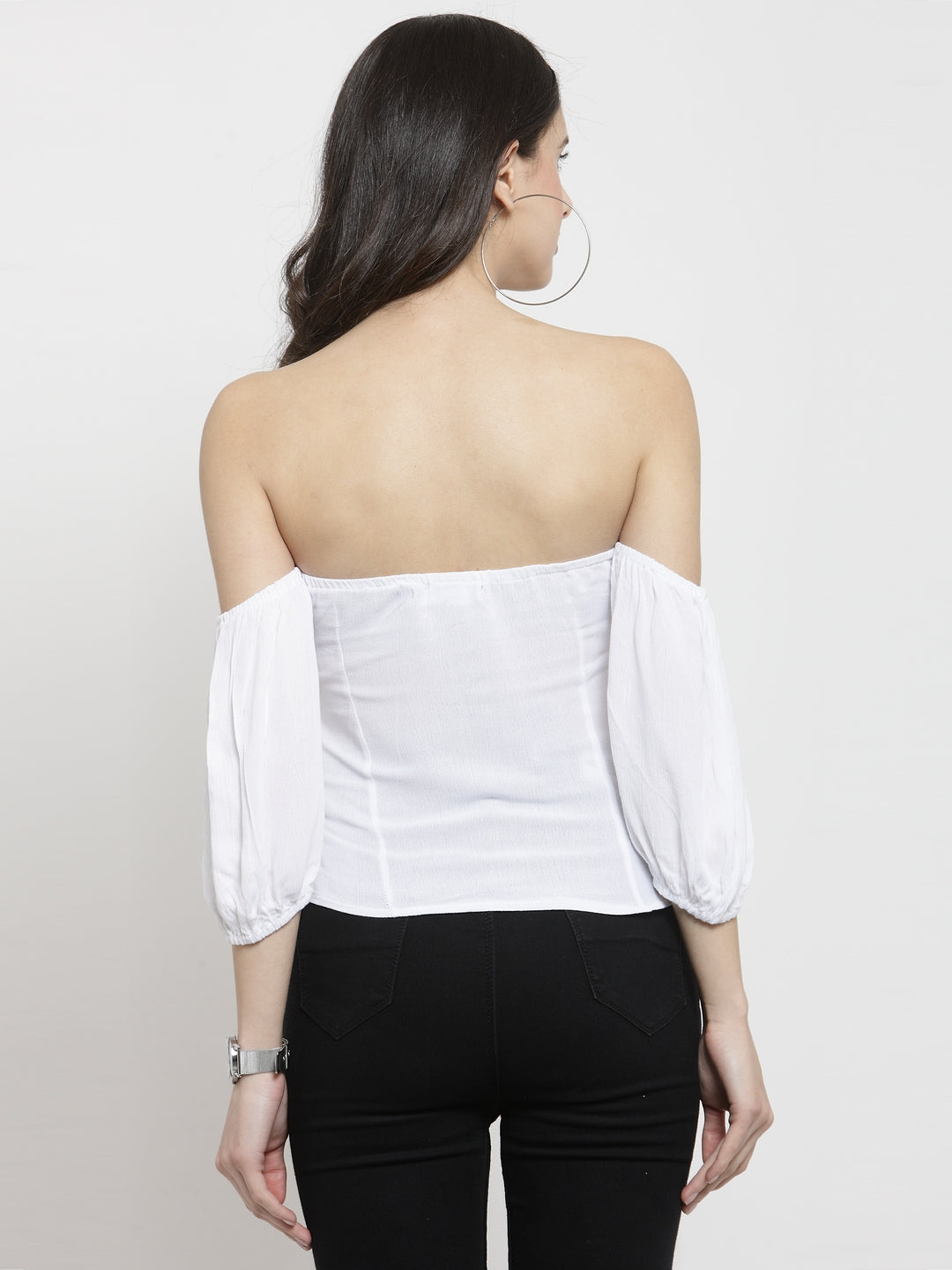 Women White Solid Off Shoulder Fitted Ops