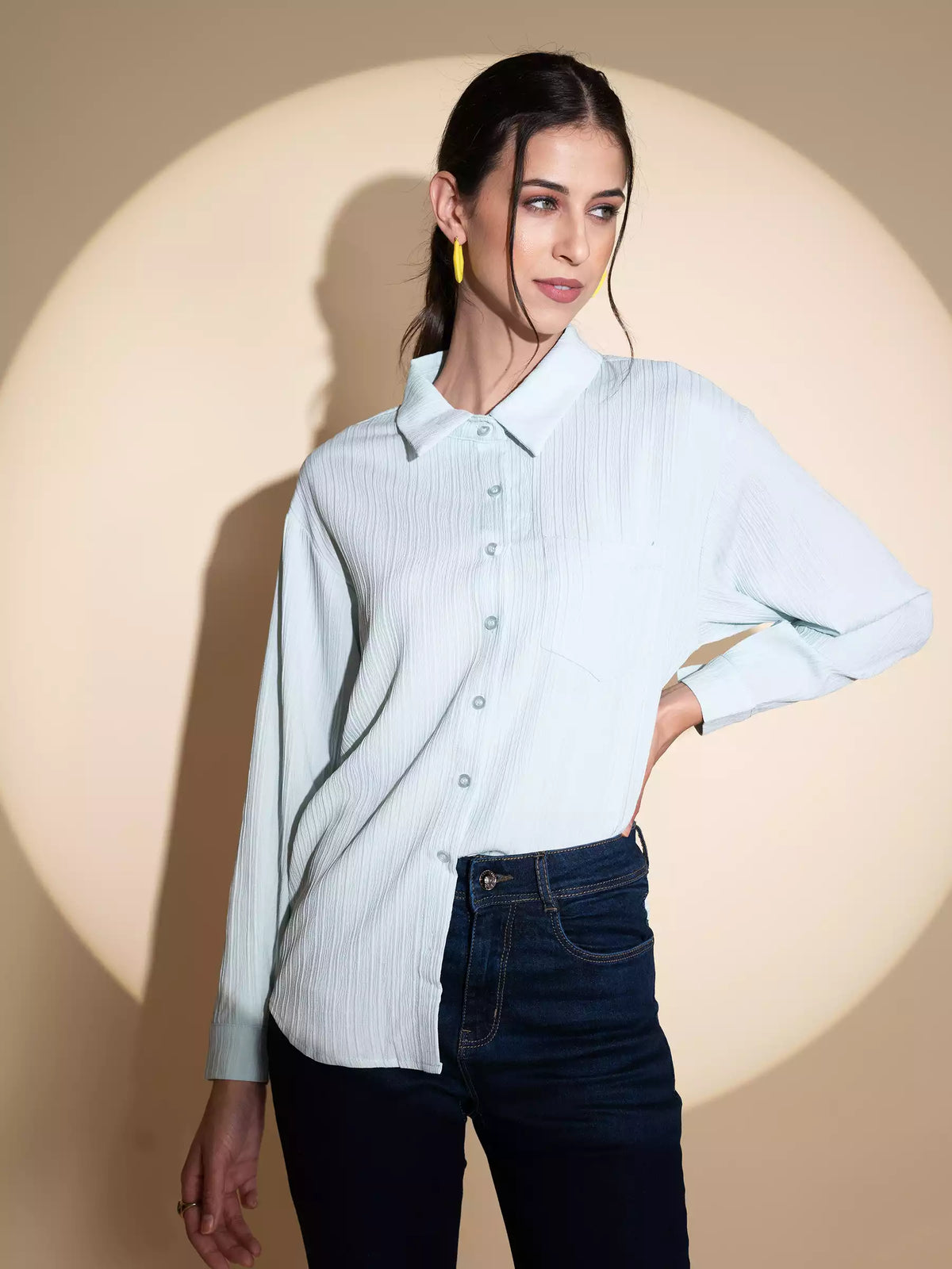 women blue collar neck solid shirt