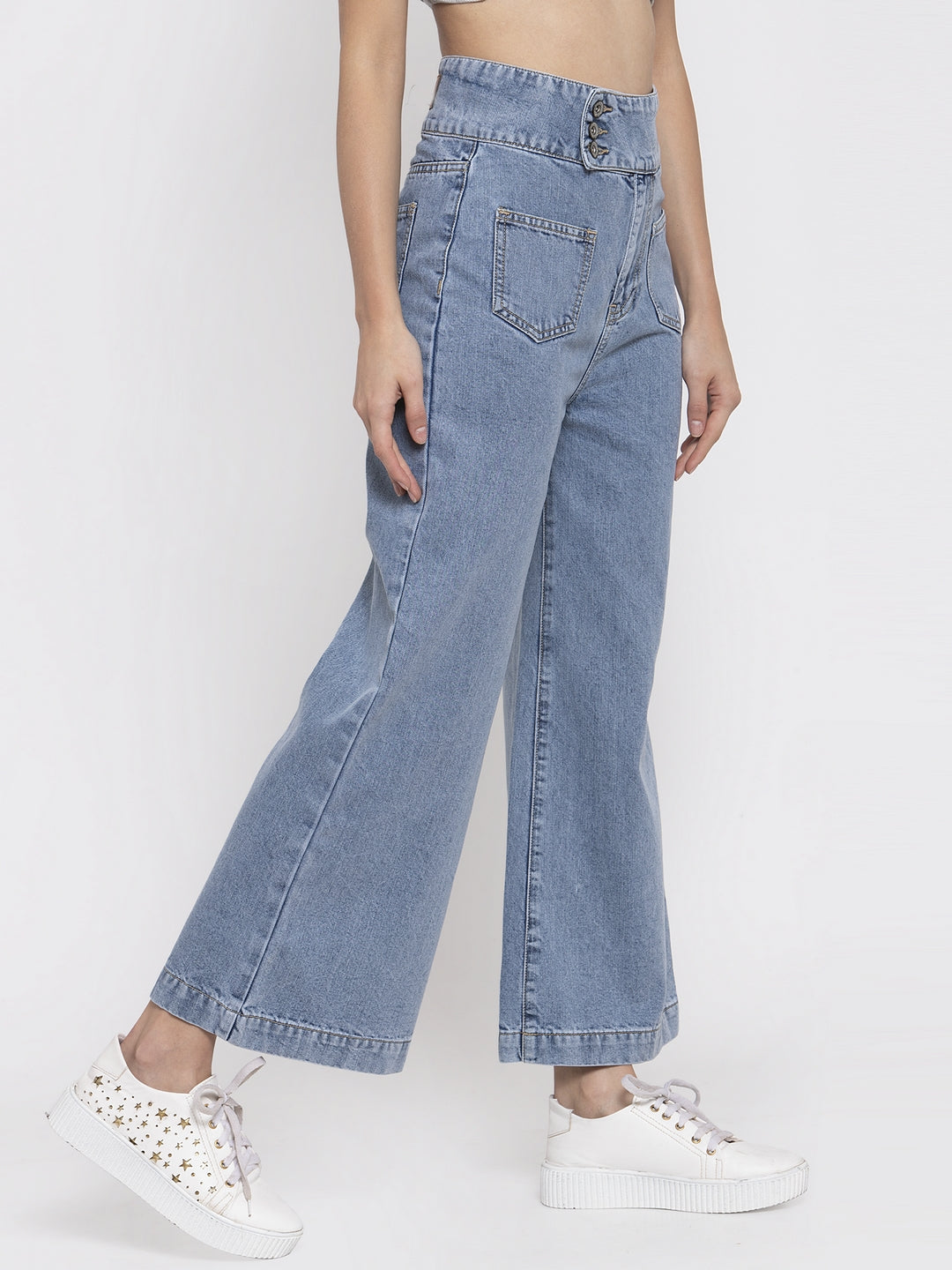 Women Solid Blue Denim Jeans