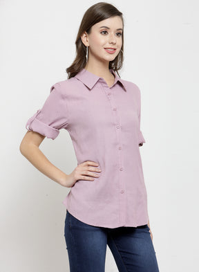 Women Plain Dusty Pink And White Combo Of 2 Collar Shirt