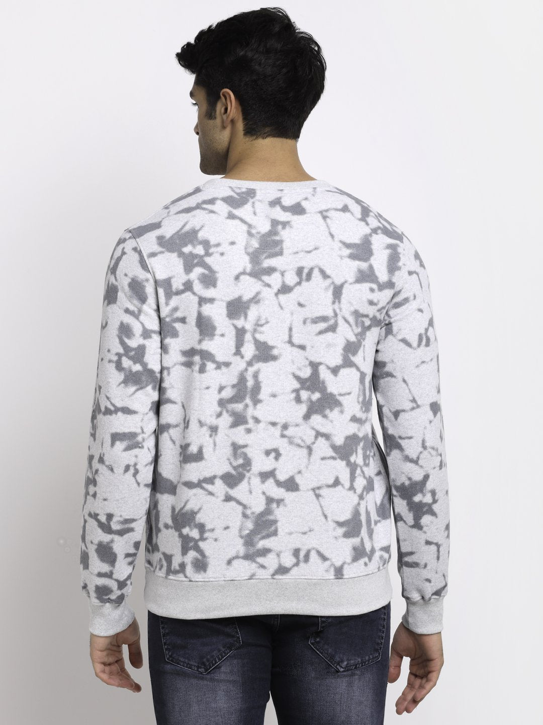 Men Grey Round Neck Hosiery Printed Sweatshirt
