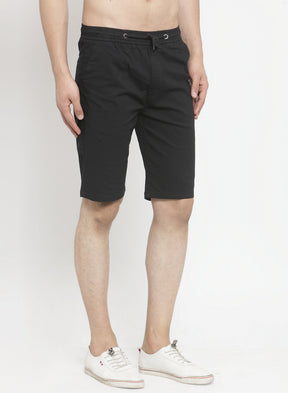 Men Black Solid Regular Fit Regular Shorts
