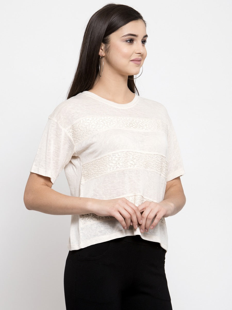 Women Beige laced T-Shirt