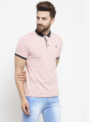 Men Pink Abstract Mini Lines Polo T-Shirt