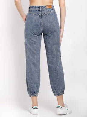 Women Blue Denim Solid Ankle Length Jogger