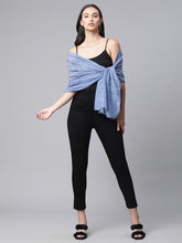  Blue Dotted Checked Printed Stole