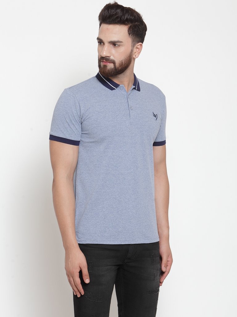 Mens Plain Navy And Sky Combo Of 2 Collar Polo T-Shirts