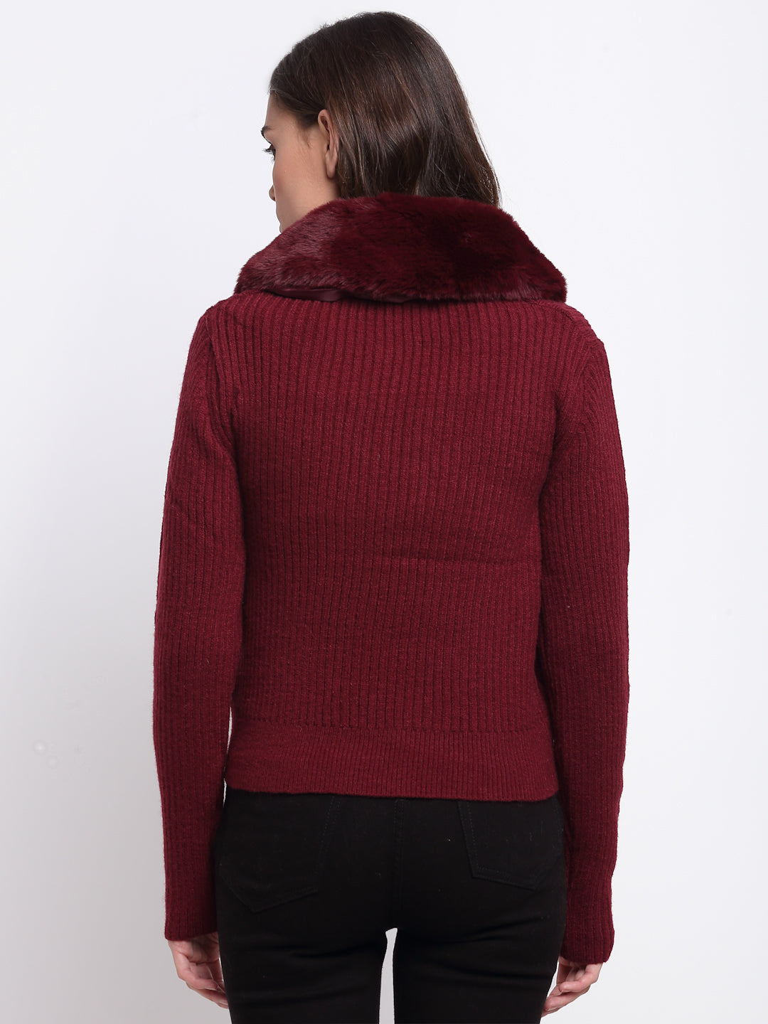 Buy Best Collared Solid KNIT Cardigan With Maroon