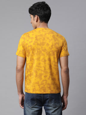Men Mustard Alpha Printed Illusion T-Shirt