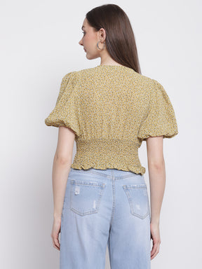 Women Mustard Colour Floral Print Crop Top