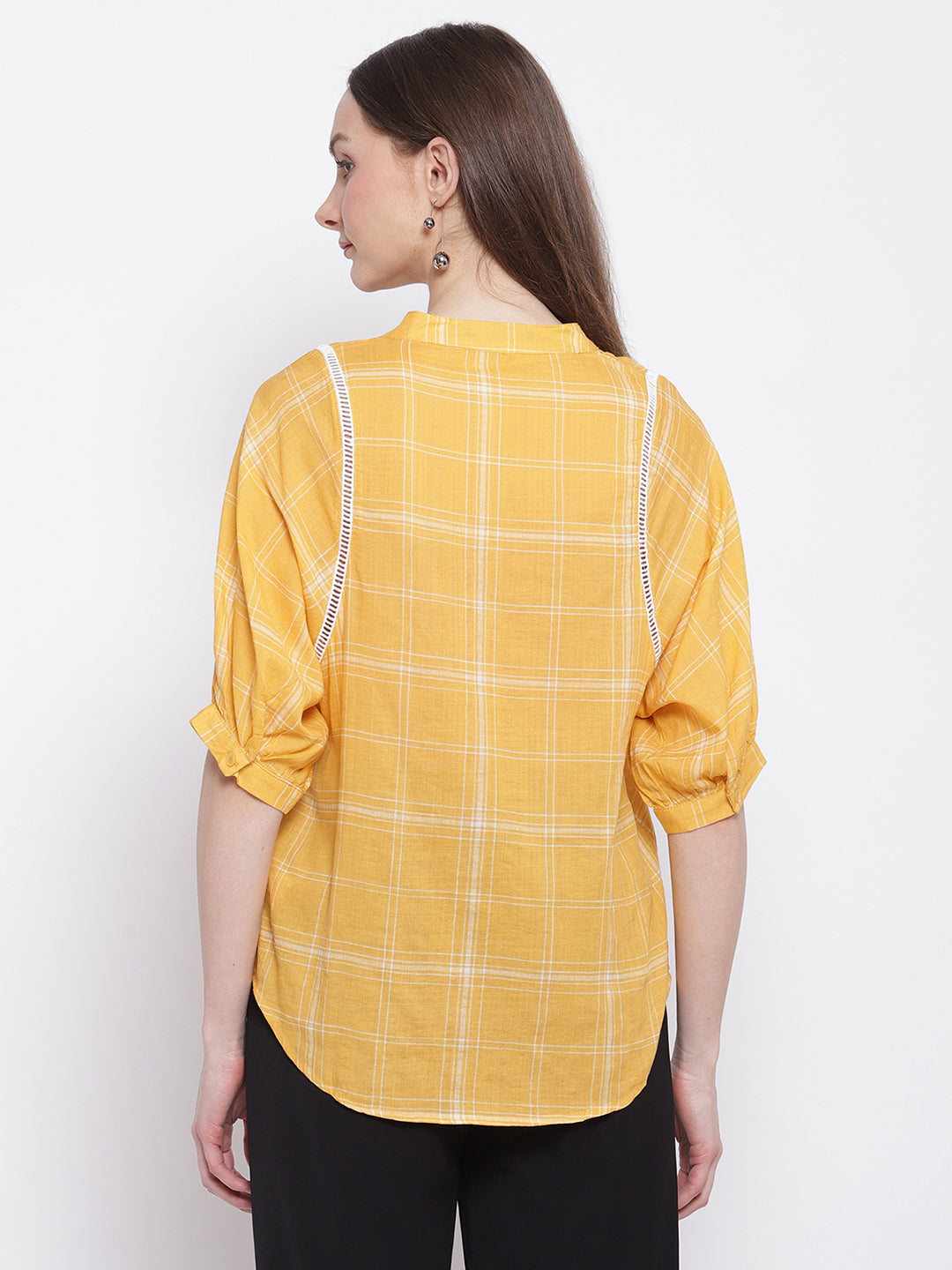 women mango yellow checkty check topshirt