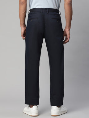 Men Navy Blue Semi Formal Trouser