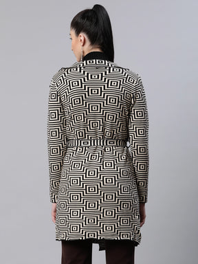 women jacquard beige knit regular fit casual coat