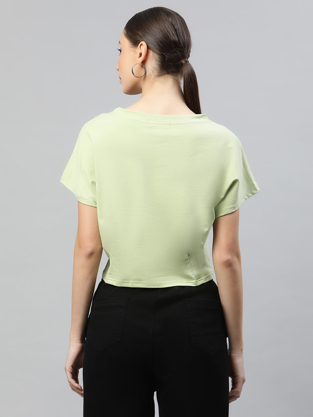 Women Pista Green Regular Fit Printed T-Shirt - Global Republic