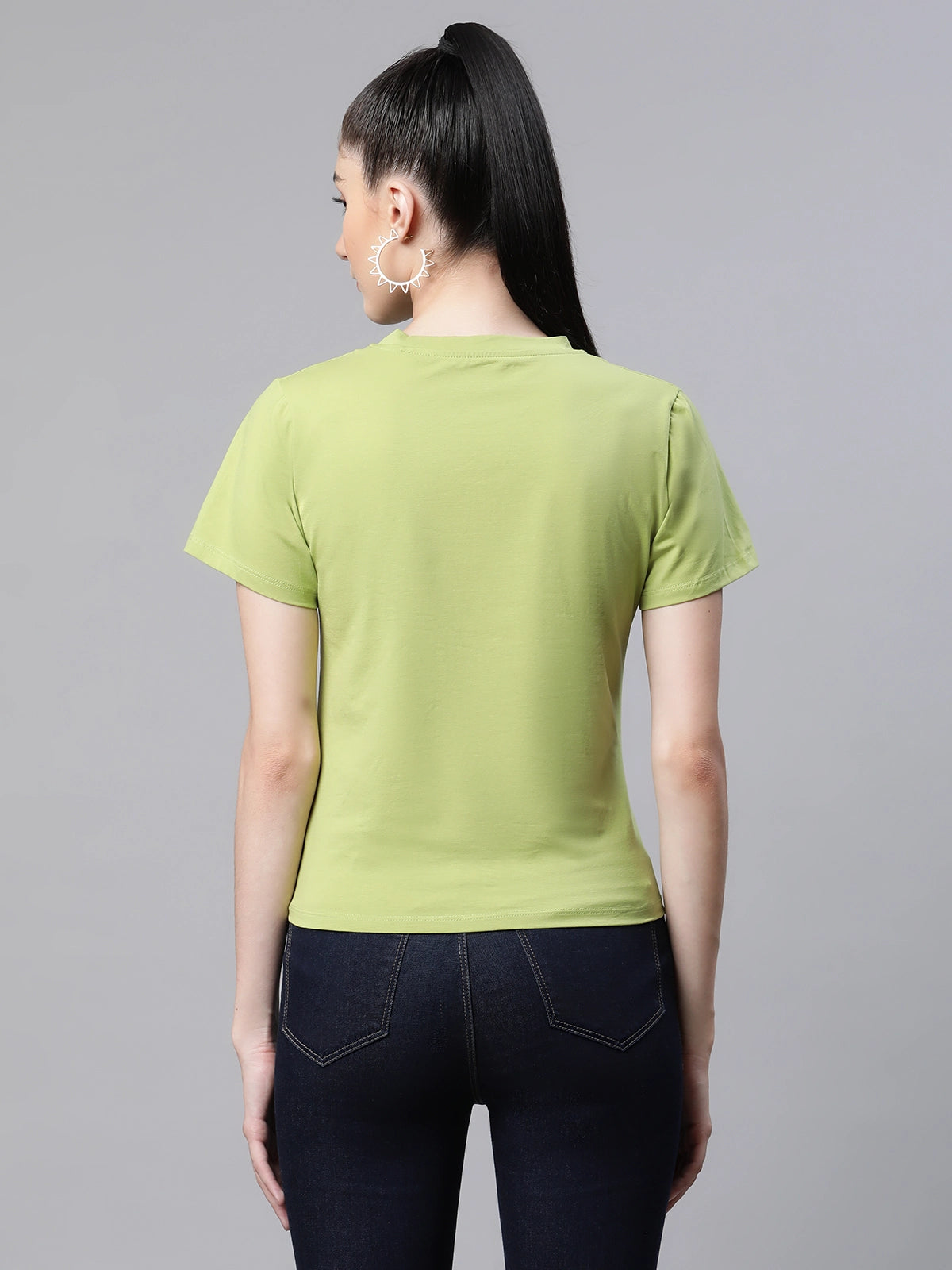 Women Regular Fit Bead Embroidered Leaf Green Top - Global Republic