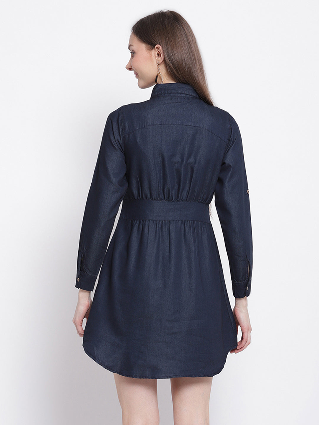 women dark blue deniumoo solid denim dress