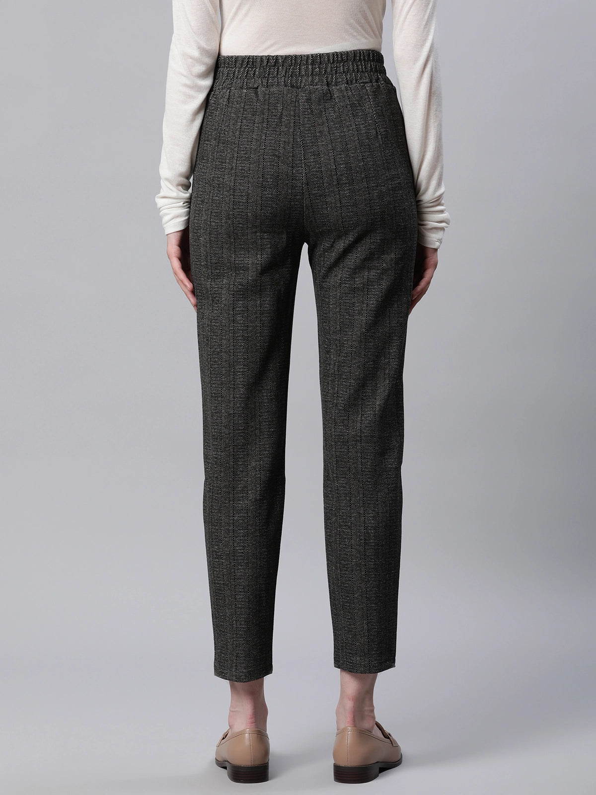 High Rise Black Straight Trousers