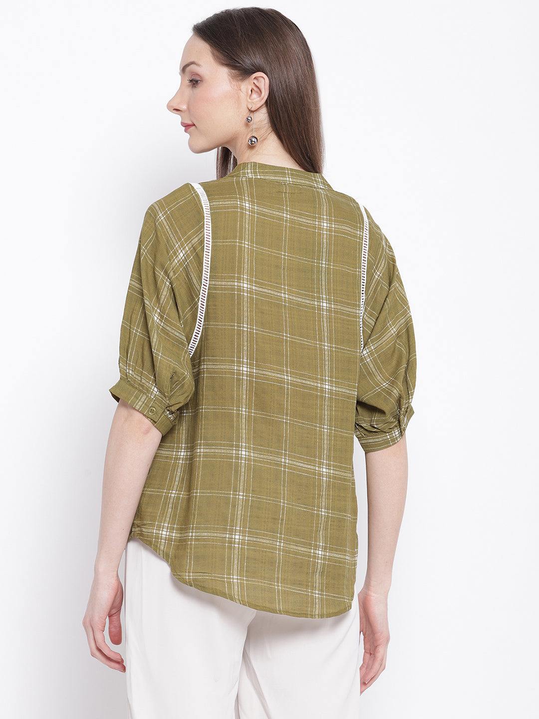 women khaki brown checkty check topshirt