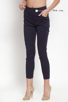 navy blue checked stretchable jeggings