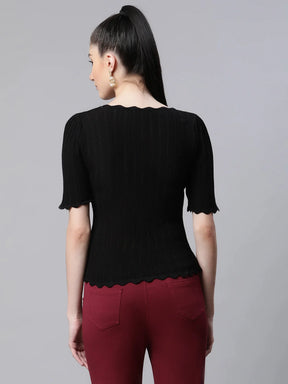 Black Viscose Slim Fit Top