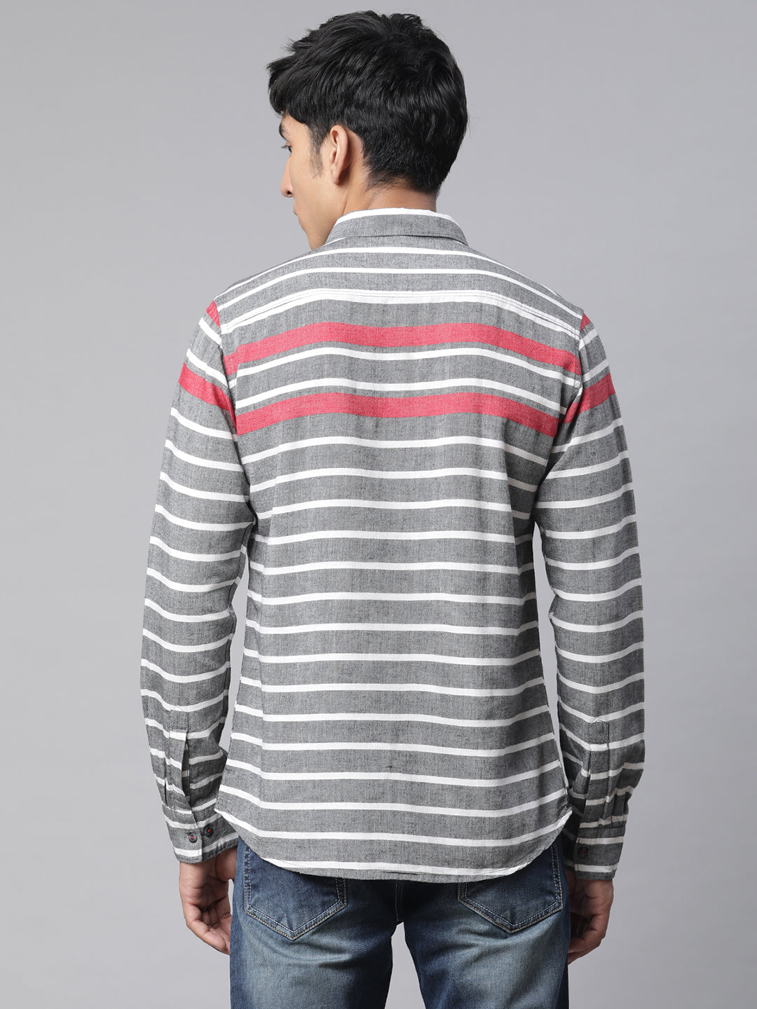 Men Striped printed Grey Horizontal Shirt - Global Republic