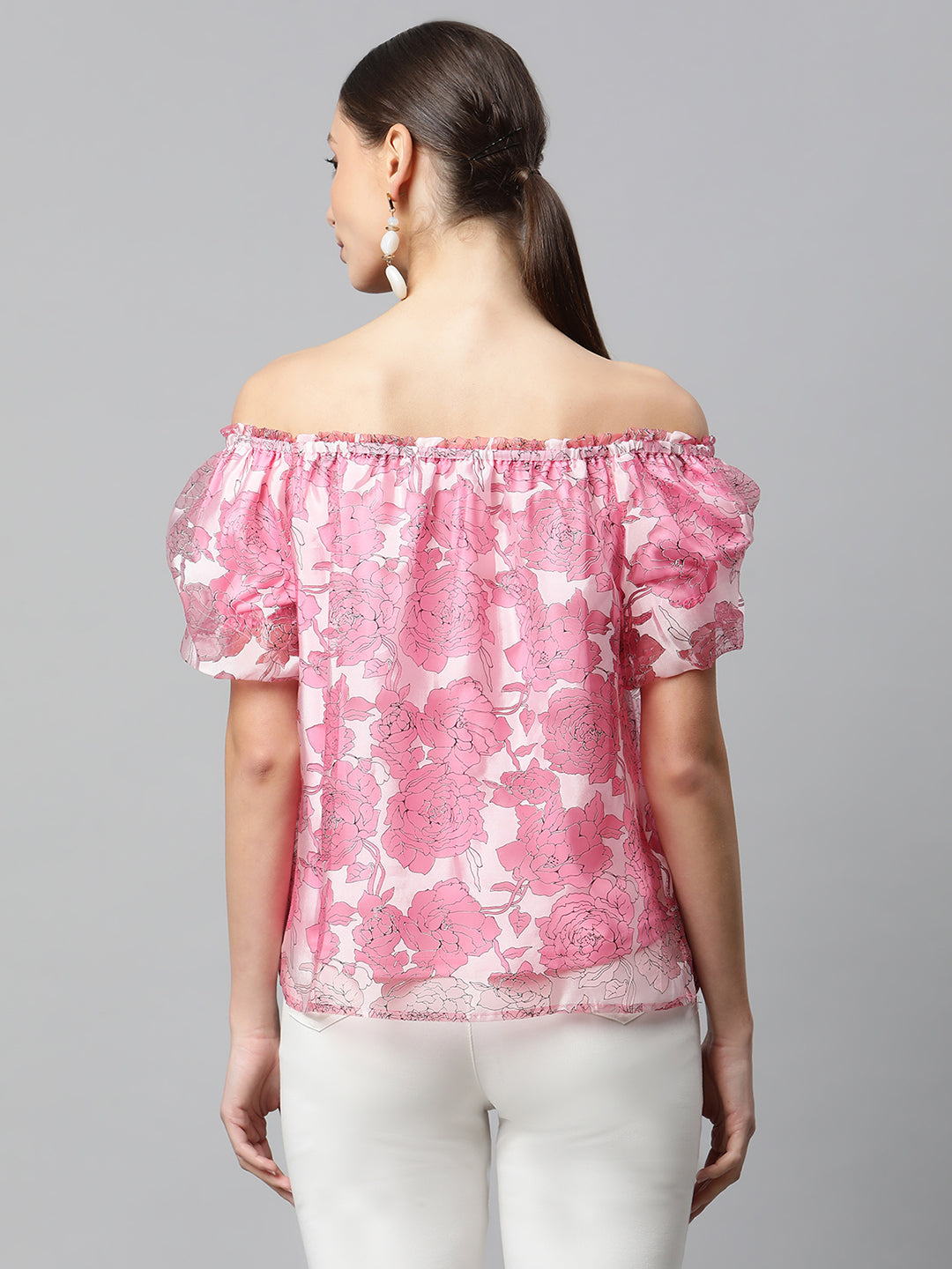 Net Floral Off-Shoulder Printed Top