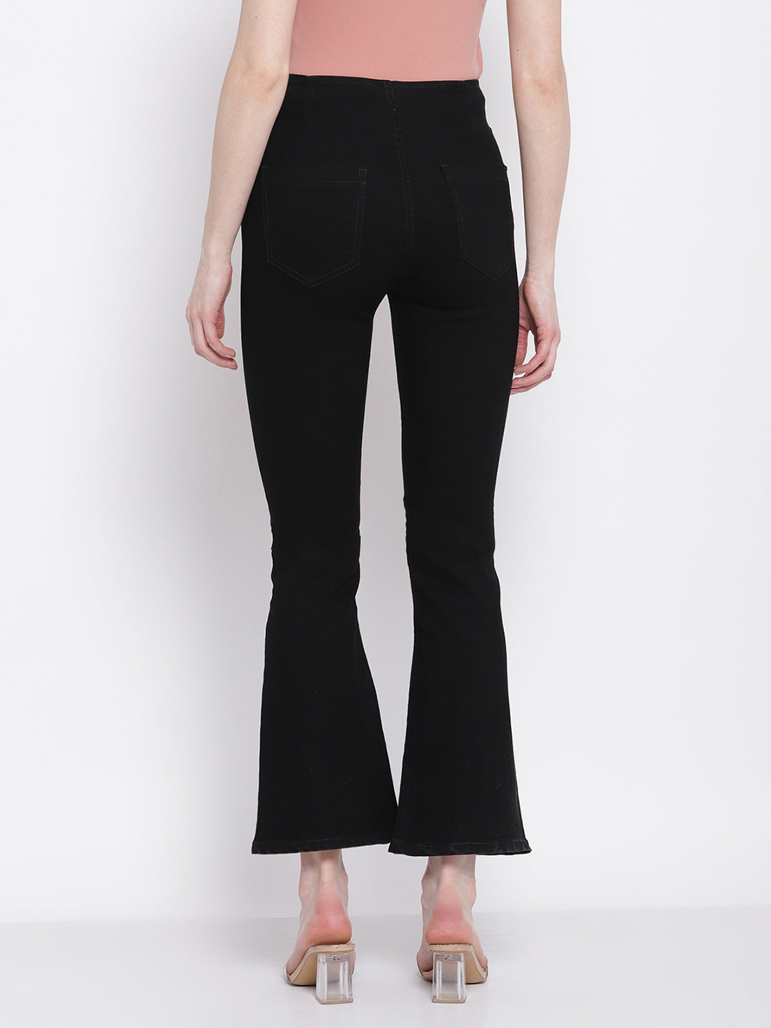 solid black bell bottom ankle length jeans